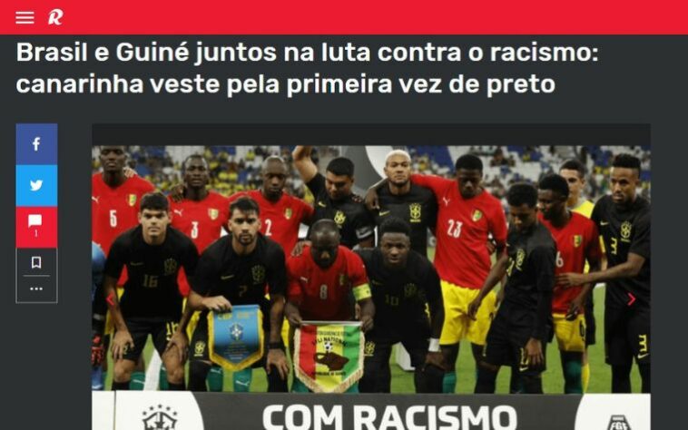 Em Portugal, as manchetes geralmente são objetivas, relatando o fato sem mais rodeios. No entanto, dessa vez o 'Record' deu espaço para a camisa preta da Seleção em sua manchete, 'ignorando' o resultado do jogo em sua chamada. 