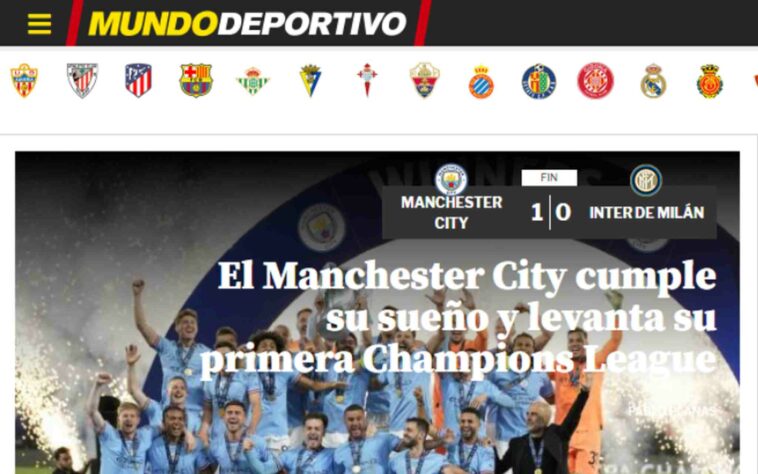 O 'Mundo Deportivo', também de Barcelona, disse que o Manchester City 'cumpriu seu sonho' de conquistar a Liga dos Campeões pela primeira vez. 