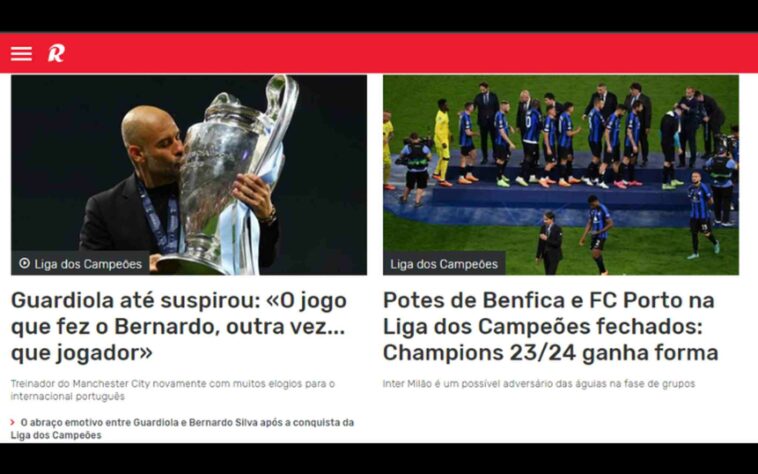 Em Portugal, manchetes objetivas, como de costume. O 'Record' deu destaque para os elogios de Guardiola a Bernardo Silva, meio-campista português. 