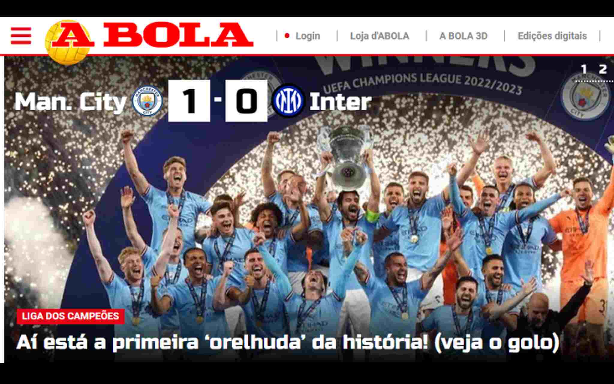 'A Bola' utilizou o apelido carinhoso da taça da Champions, a 'orelhuda' para exaltar a conquista do clube inglês. 