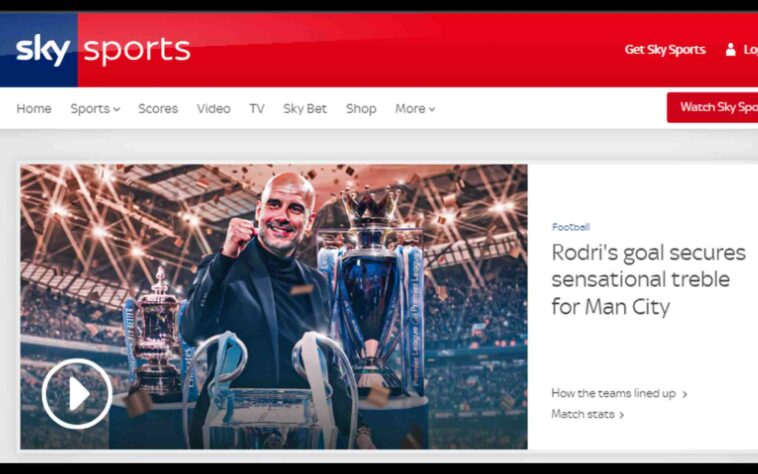 A 'Sky Sports' adotou um tom sóbrio em sua manchete, mas não deixou de exaltar a tríplice coroa do Manchester City. 