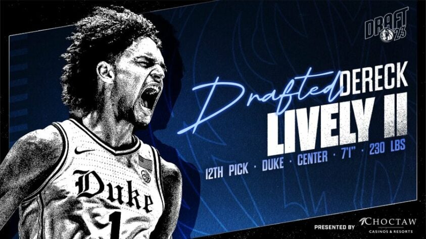 12ª escolha: Dereck Lively II - escolhido pelo Oklahoma City Thunder e trocado para o Dallas Mavericks 