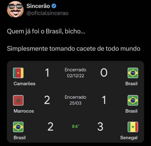 Derrota da Seleção Brasileira para Senegal rende memes nas redes sociais