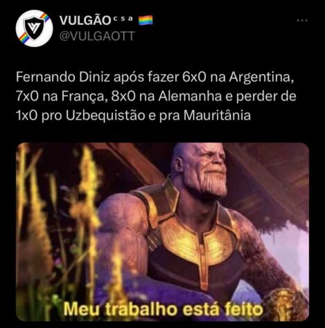 Fernando Diniz protagoniza memes após acerto como técnico interino da Seleção Brasileira até a chegada de Carlo Ancelotti.