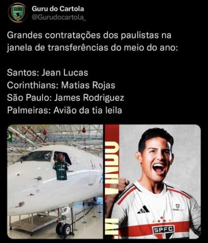 Torcedores fazem memes com acerto do São Paulo com James Rodríguez, e avião do Palmeiras vira piada na web.