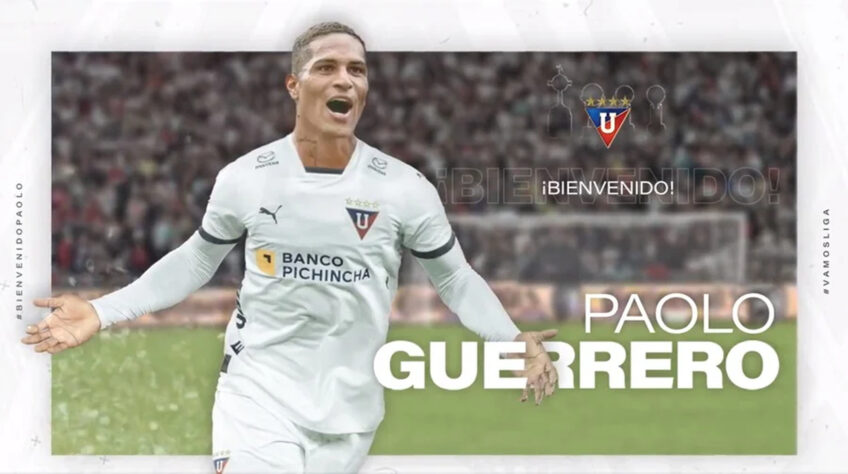 FECHADO - O peruano Paolo Guerrero, conhecido no Brasil por suas passagens passagem em Corinthians, Flamengo e Internacional, foi anunciado como reforço na LDU (Equador). O centroavante tem atualmente 39 anos e seu contrato com o clube de Quito vai até o final do ano. O último clube de Guerrero foi o Racing (Argentina). 