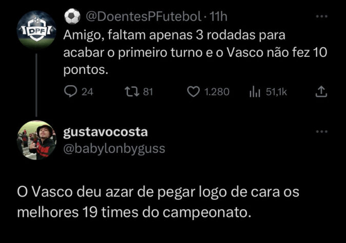 Em último no Brasileirão e ameaçado de um novo rebaixamento, Vasco é alvo de memes nas redes sociais.