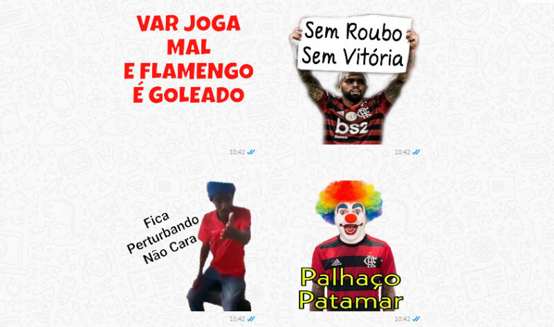 Rivais compartilham figurinhas de WhatsApp com provocações ao Flamengo após queda na Libertadores