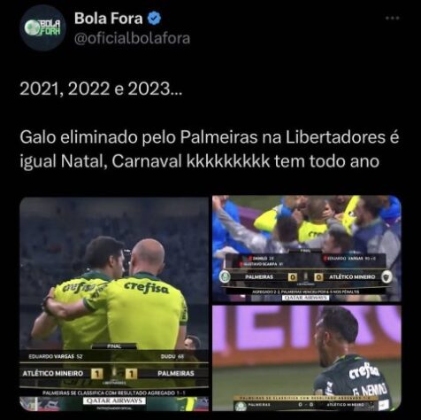 Torcedores fazem memes com classificação do Palmeiras sobre o Atlético-MG na Libertadores