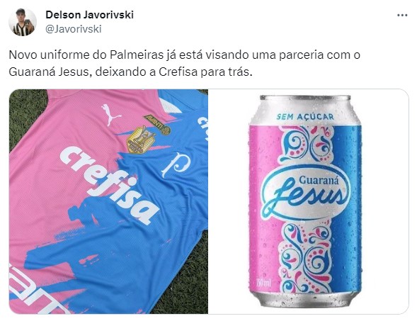 Guaraná Jesus, Icegurt ou Chá Revelação? Nova camisa do Palmeiras nas cores azul e rosa é alvo de memes nas redes sociais.