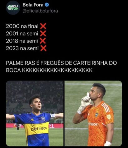 "Continua sem Mundial": Palmeiras sofre com memes após eliminação para o Boca Juniors na semifinal da Libertadores