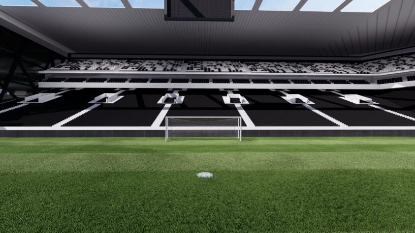 A distância da arquibancada atual para a linha do campo atrás do gol é de 40 metros. O projeto prevê diminuir para 10 metros, aumentando a pressão do estádio. 
