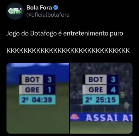 Memes: rivais não perdoam "pipocada" do Botafogo em derrota para o Grêmio com três gols de Luisito Suárez