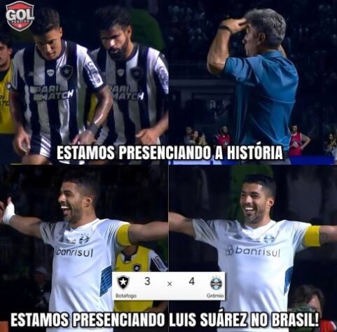 Memes: rivais não perdoam "pipocada" do Botafogo em derrota para o Grêmio com três gols de Luisito Suárez
