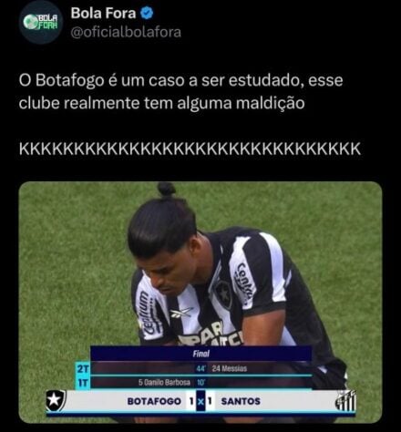 Pipoqueiro? Botafogo empata com o Santos, fica mais longe do título do Brasileirão, e não é perdoado em memes nas redes sociais.