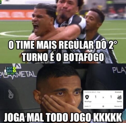 Pipoqueiro? Botafogo empata com o Santos, fica mais longe do título do Brasileirão, e não é perdoado em memes nas redes sociais.