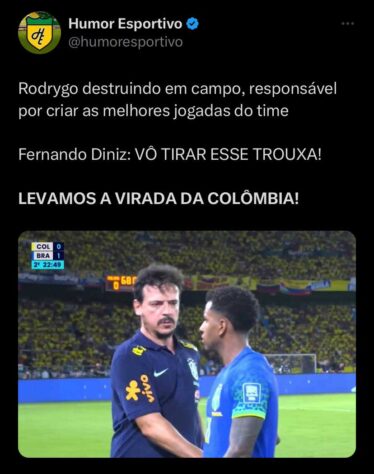 Torcedores fazem memes com derrota do Brasil para Colômbia e cornetam o técnico Fernando Diniz