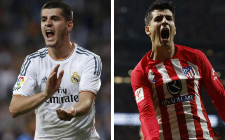 ÁLVARO MORATA - Real Madrid: 43 jogos, 20 gols; Atlético de Madrid: 115 jogos, 44 gols (até o momento). 