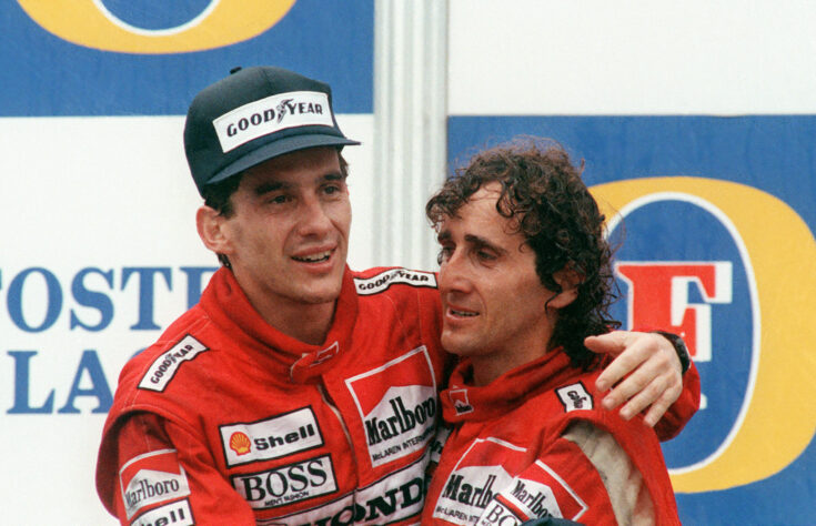 Senna e Alain Prost, colegas de equipe e rivais na pista, nos tempos de McLaren