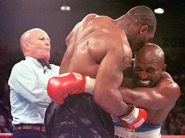 Em 1996, mordeu a orelha de seu opoente, Holyfield, duas vezes antes de ser desclassificado. Além de ter sido multado em 10% de sua bolsa (cerca de US$ 3 milhões) e perder temporariamente sua licença de lutador no estado de Nevada.