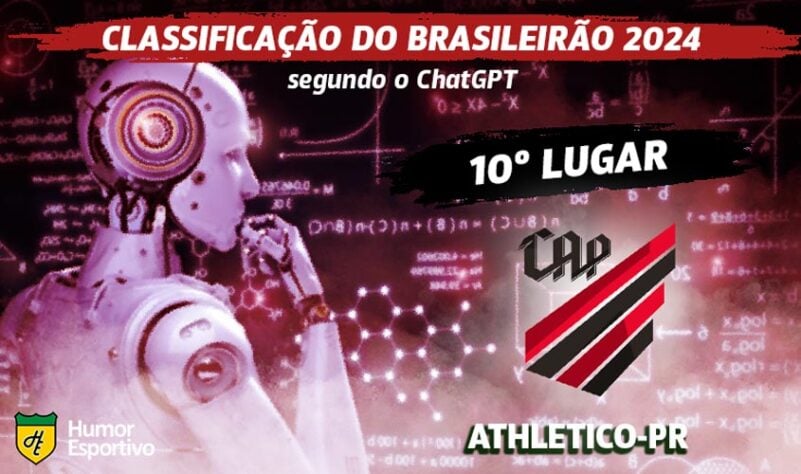 Classificação dos clubes da Série A do Brasileirão segundo o ChatGPT: o Athletico ficará em 10º lugar.