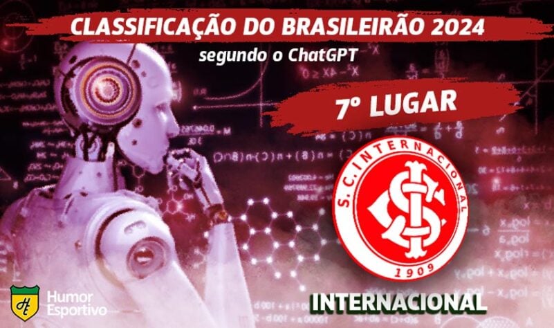 Classificação dos clubes da Série A do Brasileirão segundo o ChatGPT: o Internacional ficará em 7º lugar.