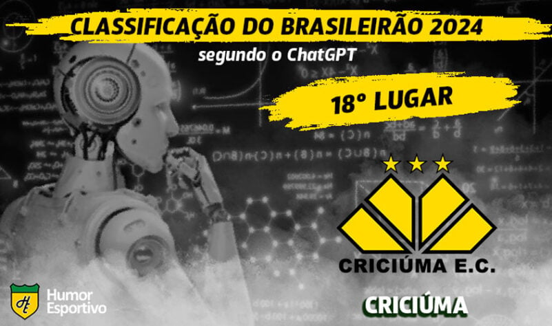 Classificação dos clubes da Série A do Brasileirão segundo o ChatGPT: Criciúma ficará em 18º lugar.