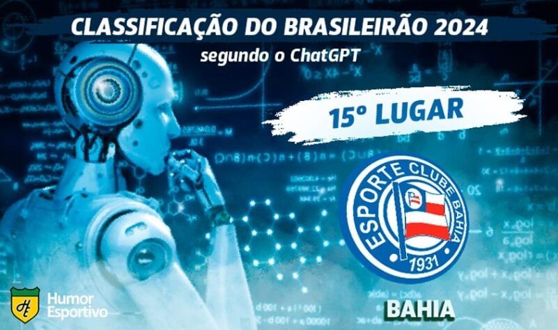 Classificação dos clubes da Série A do Brasileirão segundo o ChatGPT: o Bahia ficará em 15º lugar.