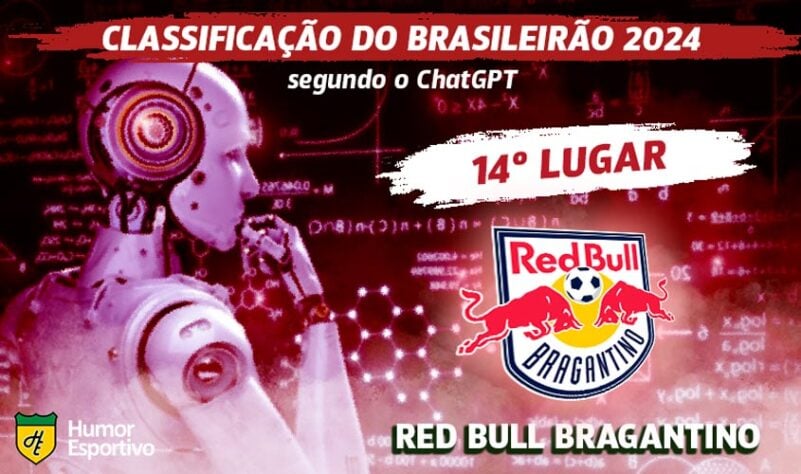 Classificação dos clubes da Série A do Brasileirão segundo o ChatGPT: o Red Bull Bragantino ficará em 14º lugar.
