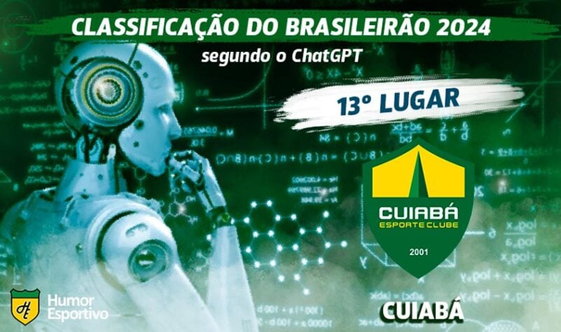 Classificação dos clubes da Série A do Brasileirão segundo o ChatGPT: o Cuiabá ficará em 13º lugar.