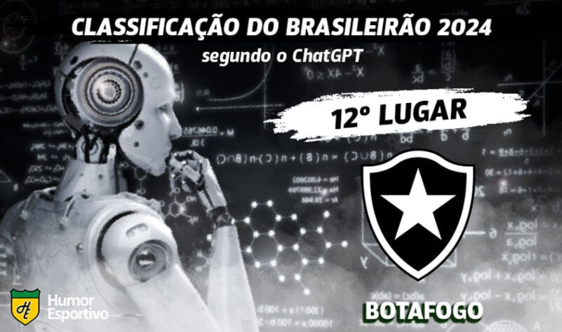 Classificação dos clubes da Série A do Brasileirão segundo o ChatGPT: o Botafogo terminará na 12ª colocação.