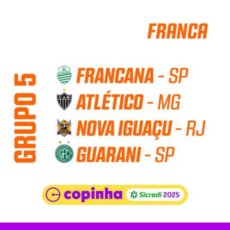 Em Franca, o grupo 5 é Francana. Alético-MG, Nova Iguaçu e Guarani